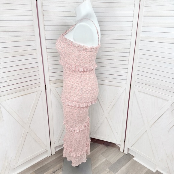 Mabel Daphne Ditsy Flower Ruffe Trim Smocked‎ Midi Long Tube Dress Pink Large - Picture 3 of 15